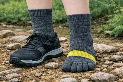 Mountain Tabi Five-Finger Crew Socks — Japanese Grip Socks for Hiking & Daily Wear